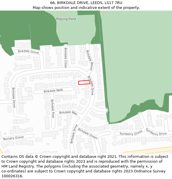 66, BIRKDALE DRIVE, LEEDS, LS17 7RU: Location map and indicative extent of plot