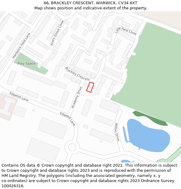 66, BRACKLEY CRESCENT, WARWICK, CV34 6XT: Location map and indicative extent of plot