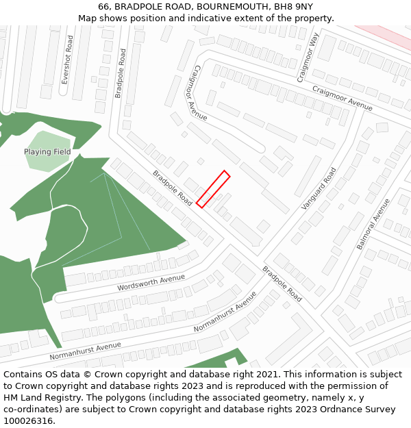 66, BRADPOLE ROAD, BOURNEMOUTH, BH8 9NY: Location map and indicative extent of plot