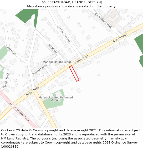 66, BREACH ROAD, HEANOR, DE75 7NJ: Location map and indicative extent of plot