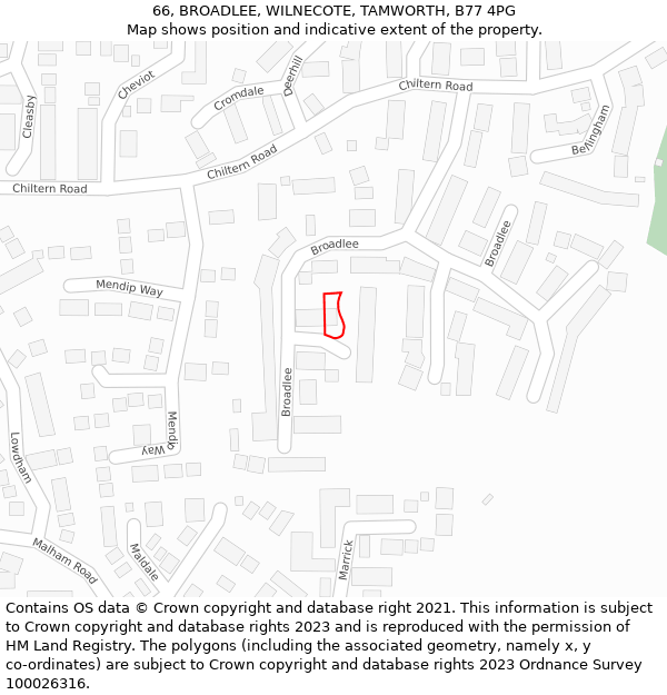 66, BROADLEE, WILNECOTE, TAMWORTH, B77 4PG: Location map and indicative extent of plot
