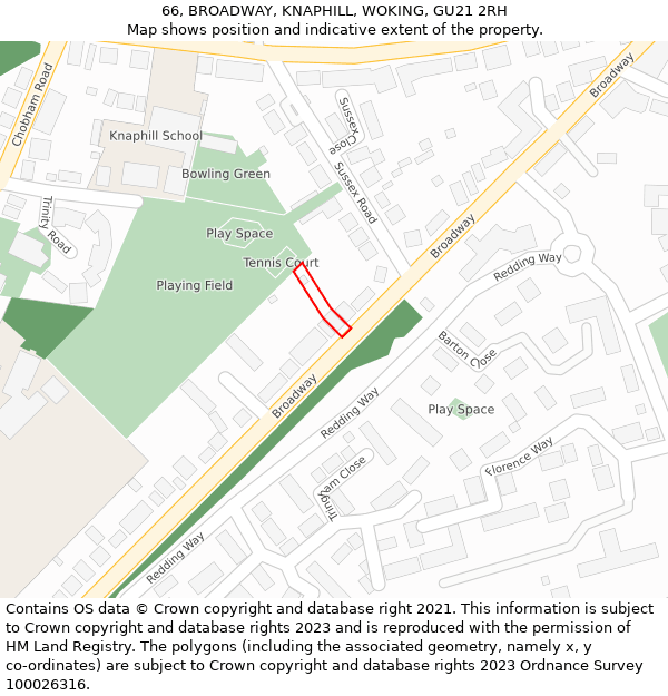 66, BROADWAY, KNAPHILL, WOKING, GU21 2RH: Location map and indicative extent of plot