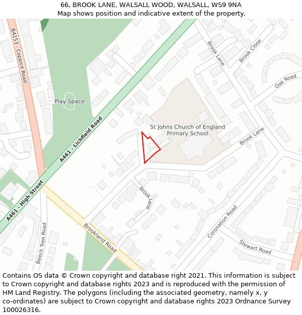 66, BROOK LANE, WALSALL WOOD, WALSALL, WS9 9NA: Location map and indicative extent of plot