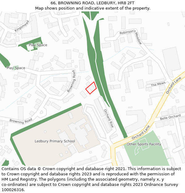 66, BROWNING ROAD, LEDBURY, HR8 2FT: Location map and indicative extent of plot