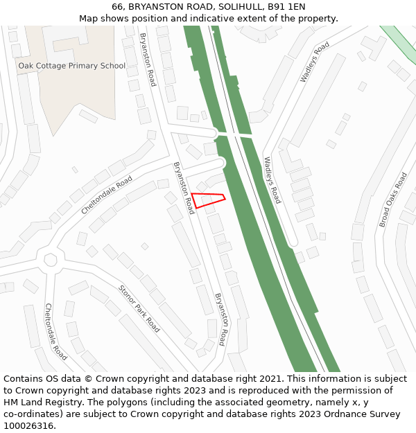 66, BRYANSTON ROAD, SOLIHULL, B91 1EN: Location map and indicative extent of plot