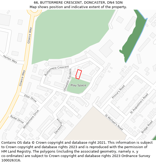 66, BUTTERMERE CRESCENT, DONCASTER, DN4 5DN: Location map and indicative extent of plot