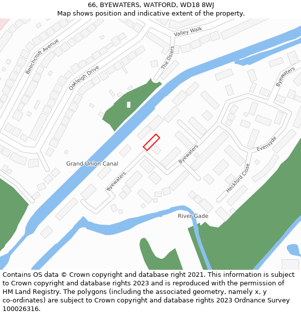 66, BYEWATERS, WATFORD, WD18 8WJ: Location map and indicative extent of plot