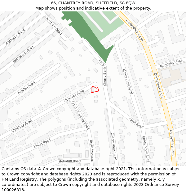 66, CHANTREY ROAD, SHEFFIELD, S8 8QW: Location map and indicative extent of plot