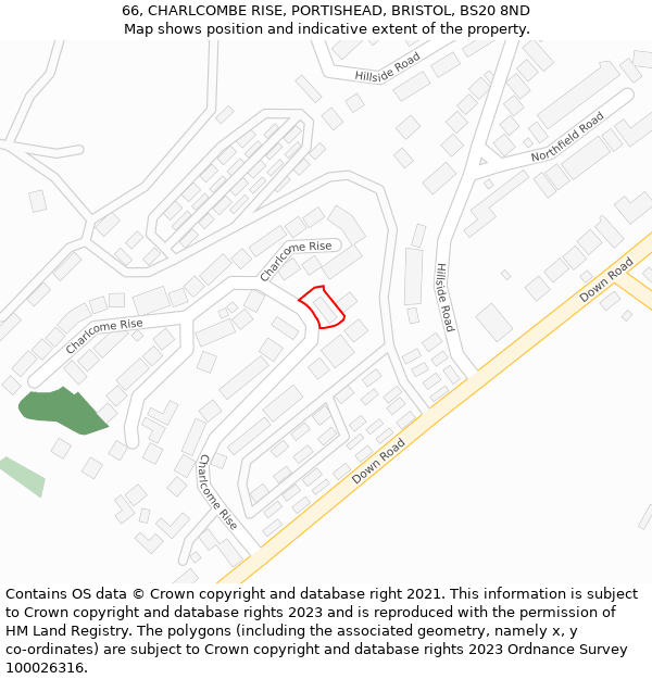 66, CHARLCOMBE RISE, PORTISHEAD, BRISTOL, BS20 8ND: Location map and indicative extent of plot