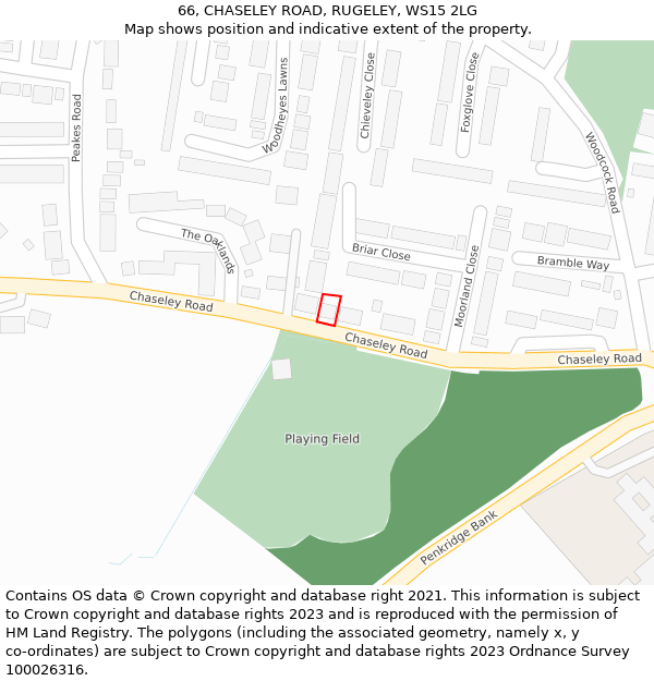 66, CHASELEY ROAD, RUGELEY, WS15 2LG: Location map and indicative extent of plot