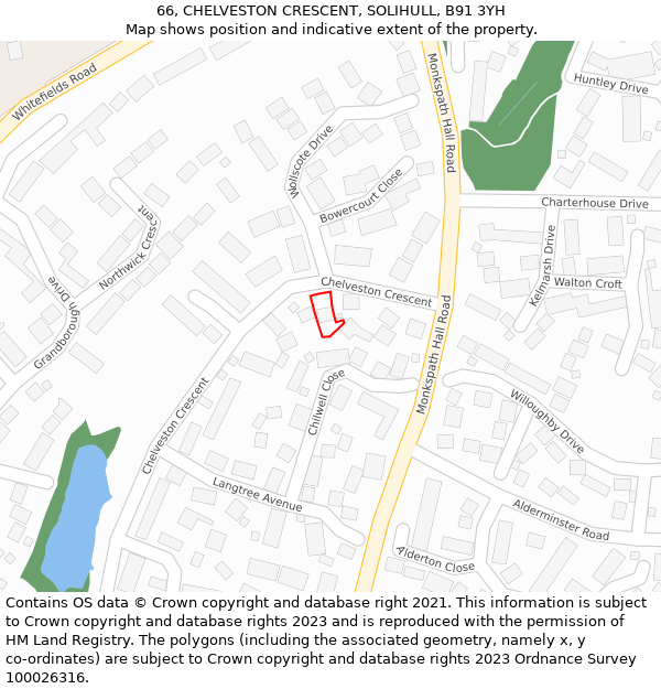 66, CHELVESTON CRESCENT, SOLIHULL, B91 3YH: Location map and indicative extent of plot