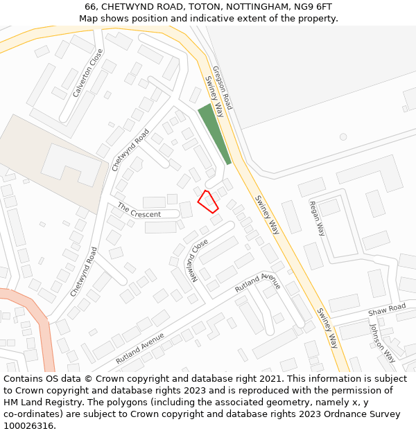 66, CHETWYND ROAD, TOTON, NOTTINGHAM, NG9 6FT: Location map and indicative extent of plot