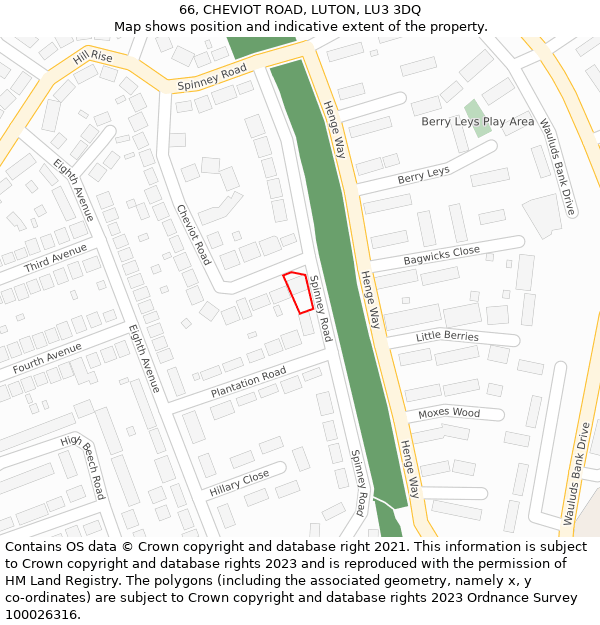 66, CHEVIOT ROAD, LUTON, LU3 3DQ: Location map and indicative extent of plot