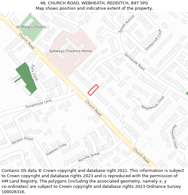 66, CHURCH ROAD, WEBHEATH, REDDITCH, B97 5PG: Location map and indicative extent of plot
