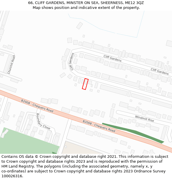 66, CLIFF GARDENS, MINSTER ON SEA, SHEERNESS, ME12 3QZ: Location map and indicative extent of plot