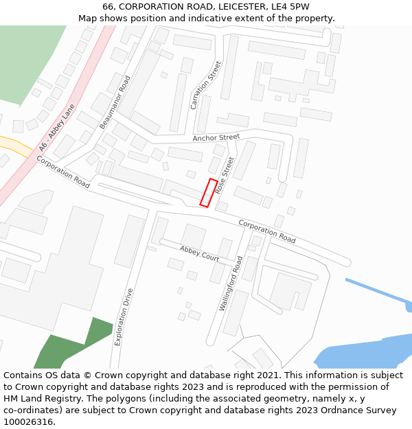 66, CORPORATION ROAD, LEICESTER, LE4 5PW: Location map and indicative extent of plot