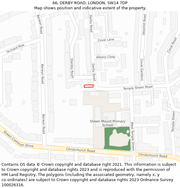 66, DERBY ROAD, LONDON, SW14 7DP: Location map and indicative extent of plot