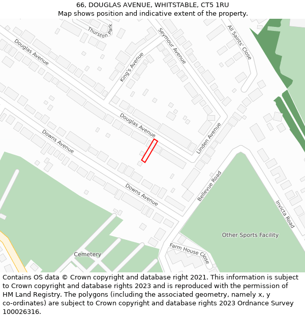 66, DOUGLAS AVENUE, WHITSTABLE, CT5 1RU: Location map and indicative extent of plot