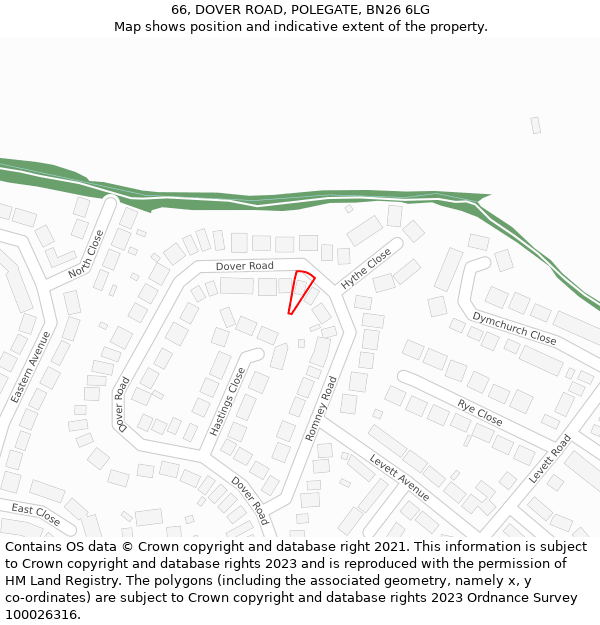 66, DOVER ROAD, POLEGATE, BN26 6LG: Location map and indicative extent of plot