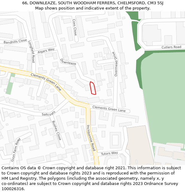 66, DOWNLEAZE, SOUTH WOODHAM FERRERS, CHELMSFORD, CM3 5SJ: Location map and indicative extent of plot