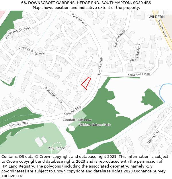 66, DOWNSCROFT GARDENS, HEDGE END, SOUTHAMPTON, SO30 4RS: Location map and indicative extent of plot