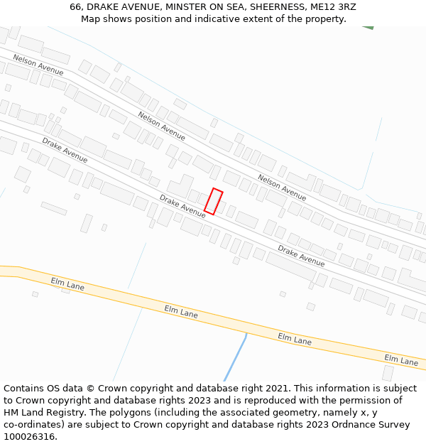 66, DRAKE AVENUE, MINSTER ON SEA, SHEERNESS, ME12 3RZ: Location map and indicative extent of plot