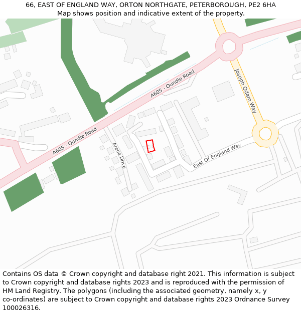66, EAST OF ENGLAND WAY, ORTON NORTHGATE, PETERBOROUGH, PE2 6HA: Location map and indicative extent of plot