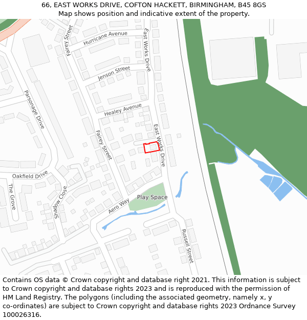 66, EAST WORKS DRIVE, COFTON HACKETT, BIRMINGHAM, B45 8GS: Location map and indicative extent of plot