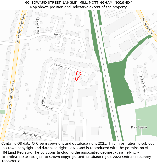 66, EDWARD STREET, LANGLEY MILL, NOTTINGHAM, NG16 4DY: Location map and indicative extent of plot