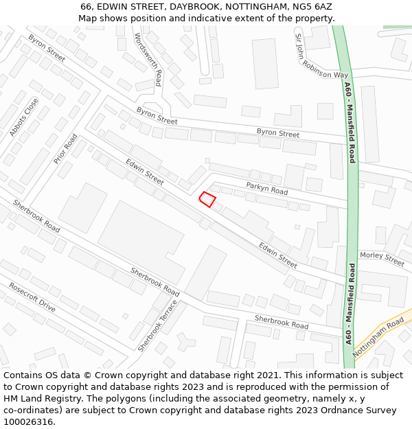 66, EDWIN STREET, DAYBROOK, NOTTINGHAM, NG5 6AZ: Location map and indicative extent of plot
