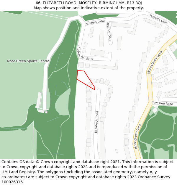 66, ELIZABETH ROAD, MOSELEY, BIRMINGHAM, B13 8QJ: Location map and indicative extent of plot