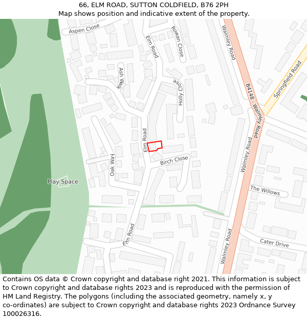 66, ELM ROAD, SUTTON COLDFIELD, B76 2PH: Location map and indicative extent of plot