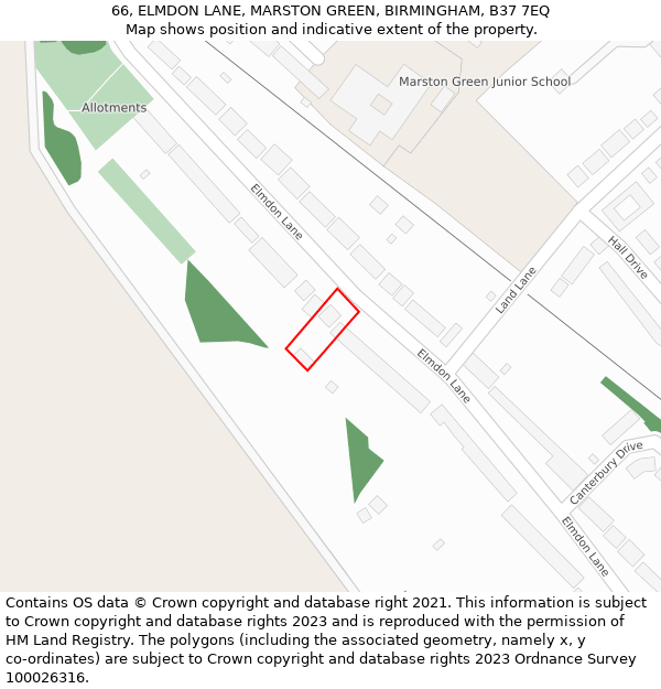 66, ELMDON LANE, MARSTON GREEN, BIRMINGHAM, B37 7EQ: Location map and indicative extent of plot