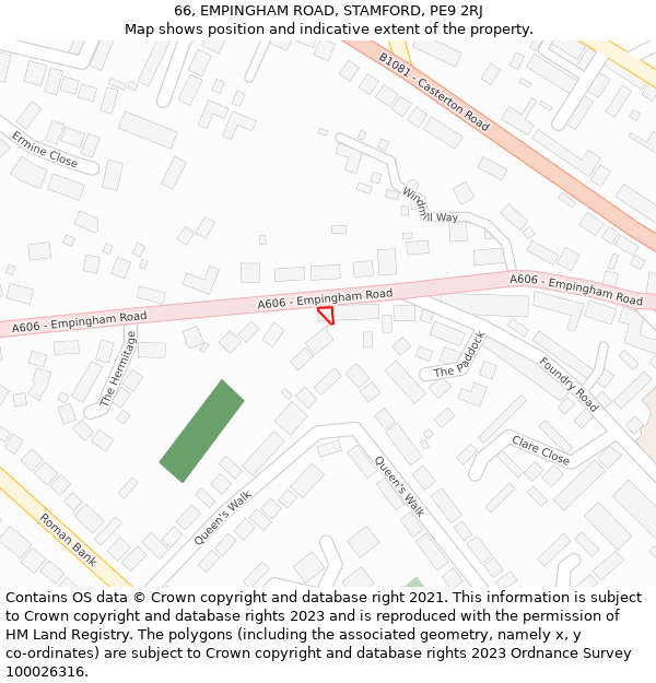 66, EMPINGHAM ROAD, STAMFORD, PE9 2RJ: Location map and indicative extent of plot