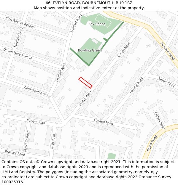66, EVELYN ROAD, BOURNEMOUTH, BH9 1SZ: Location map and indicative extent of plot