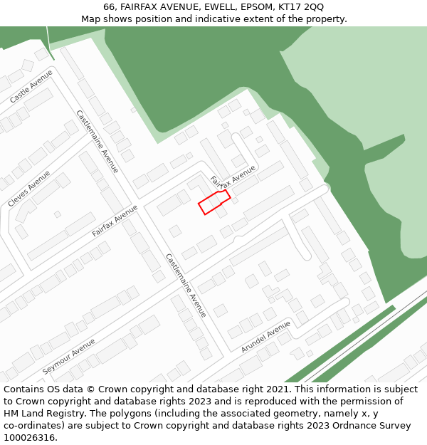 66, FAIRFAX AVENUE, EWELL, EPSOM, KT17 2QQ: Location map and indicative extent of plot