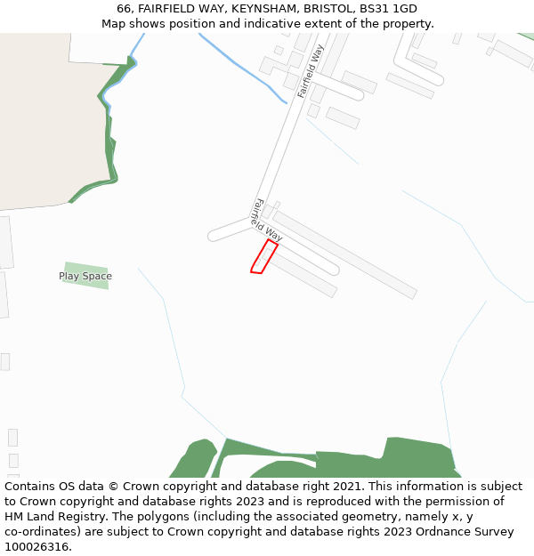 66, FAIRFIELD WAY, KEYNSHAM, BRISTOL, BS31 1GD: Location map and indicative extent of plot