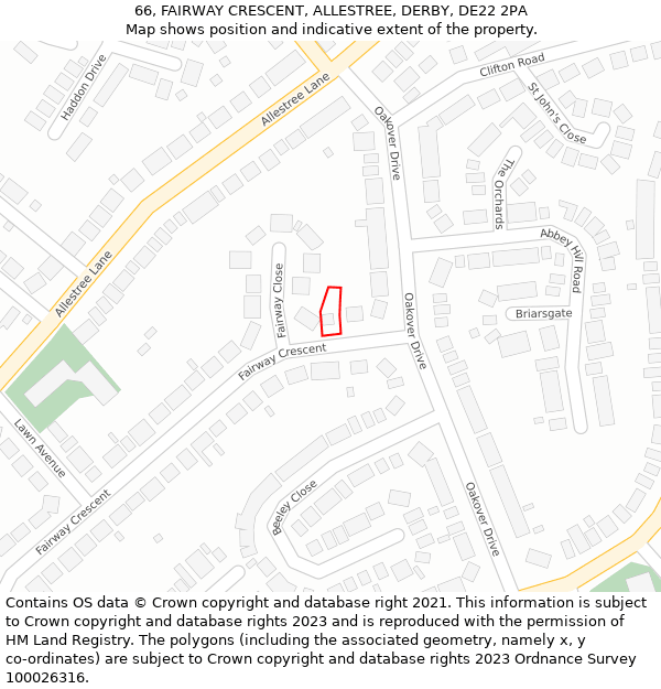66, FAIRWAY CRESCENT, ALLESTREE, DERBY, DE22 2PA: Location map and indicative extent of plot
