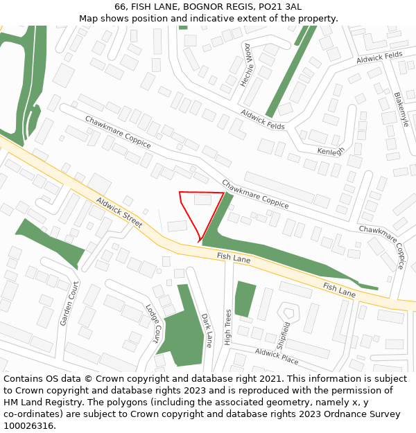 66, FISH LANE, BOGNOR REGIS, PO21 3AL: Location map and indicative extent of plot