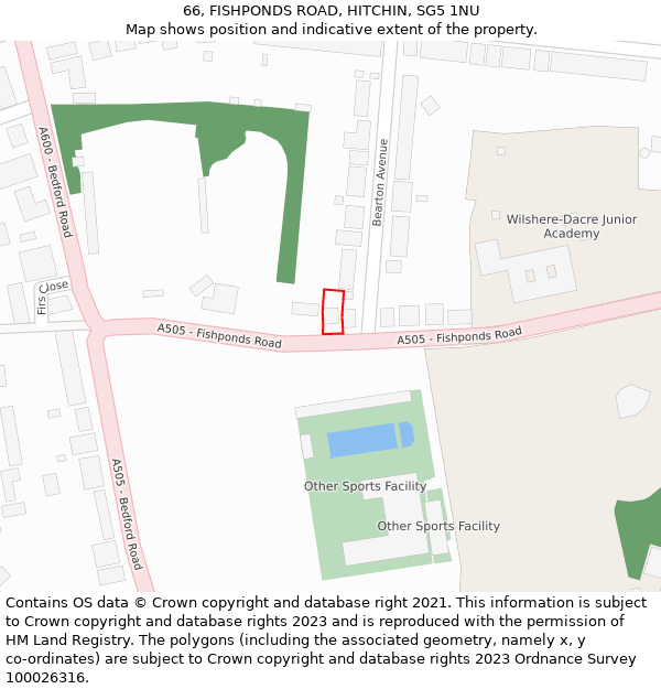 66, FISHPONDS ROAD, HITCHIN, SG5 1NU: Location map and indicative extent of plot
