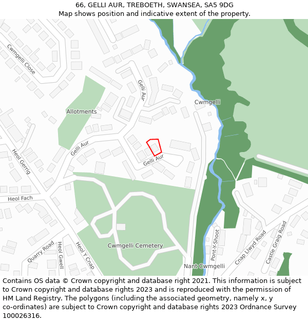 66, GELLI AUR, TREBOETH, SWANSEA, SA5 9DG: Location map and indicative extent of plot