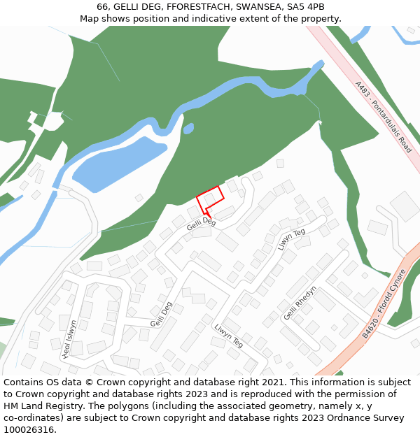 66, GELLI DEG, FFORESTFACH, SWANSEA, SA5 4PB: Location map and indicative extent of plot