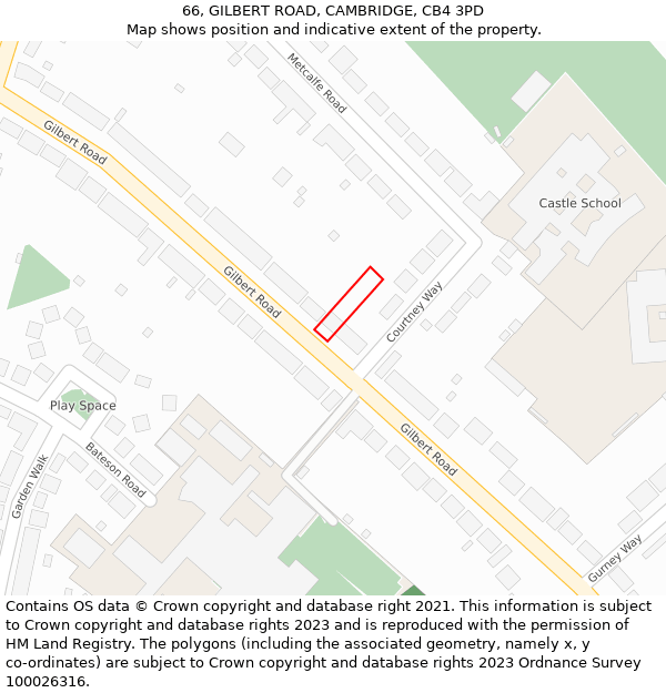66, GILBERT ROAD, CAMBRIDGE, CB4 3PD: Location map and indicative extent of plot
