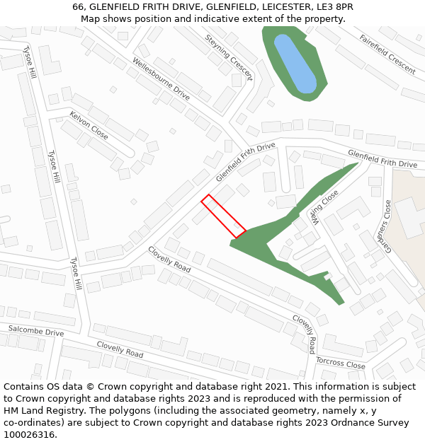 66, GLENFIELD FRITH DRIVE, GLENFIELD, LEICESTER, LE3 8PR: Location map and indicative extent of plot