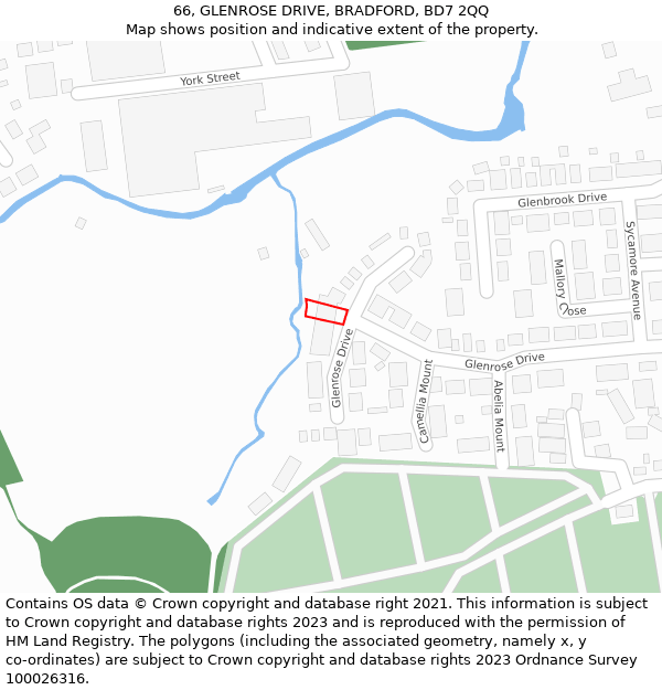 66, GLENROSE DRIVE, BRADFORD, BD7 2QQ: Location map and indicative extent of plot