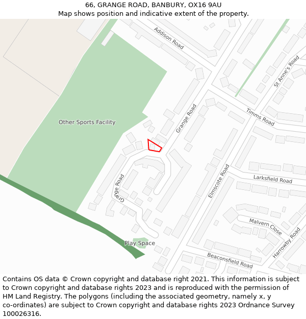 66, GRANGE ROAD, BANBURY, OX16 9AU: Location map and indicative extent of plot