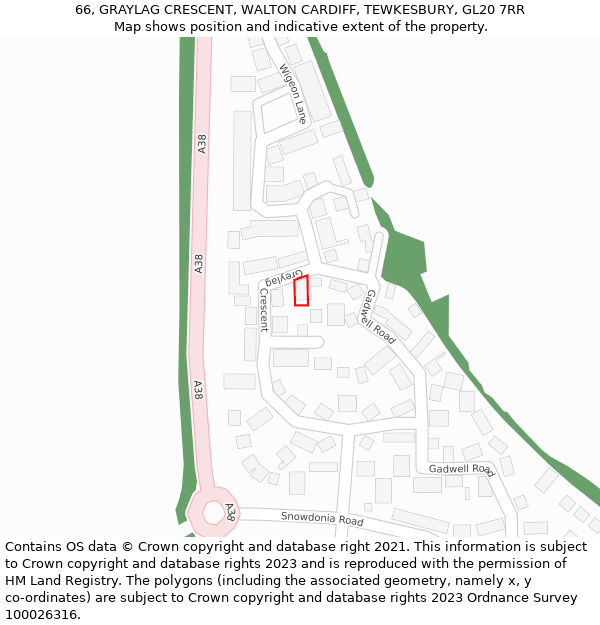 66, GRAYLAG CRESCENT, WALTON CARDIFF, TEWKESBURY, GL20 7RR: Location map and indicative extent of plot