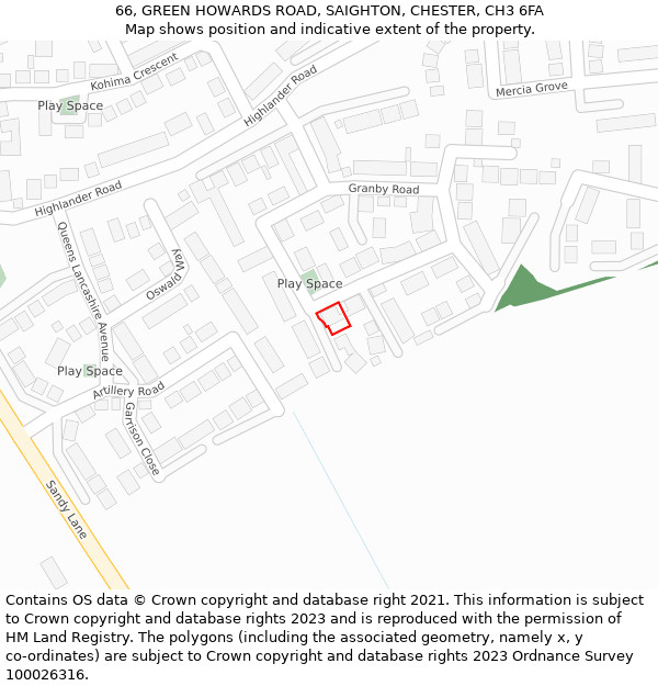 66, GREEN HOWARDS ROAD, SAIGHTON, CHESTER, CH3 6FA: Location map and indicative extent of plot