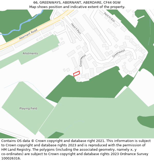 66, GREENWAYS, ABERNANT, ABERDARE, CF44 0GW: Location map and indicative extent of plot