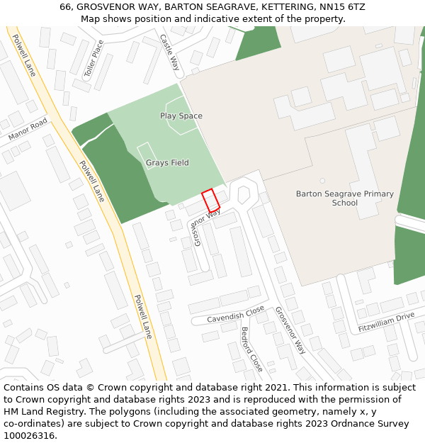 66, GROSVENOR WAY, BARTON SEAGRAVE, KETTERING, NN15 6TZ: Location map and indicative extent of plot